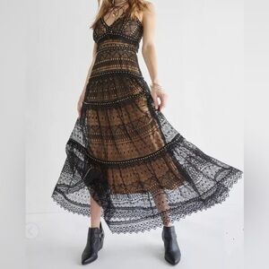Elegant Black and Brown Lace Mini Dress